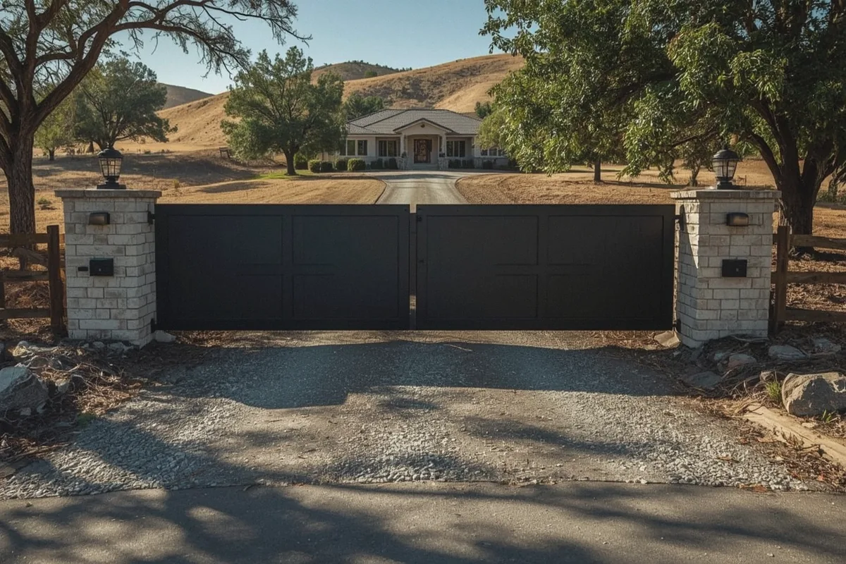 Completed automatic driveway gate closed across a private Vacaville driveway